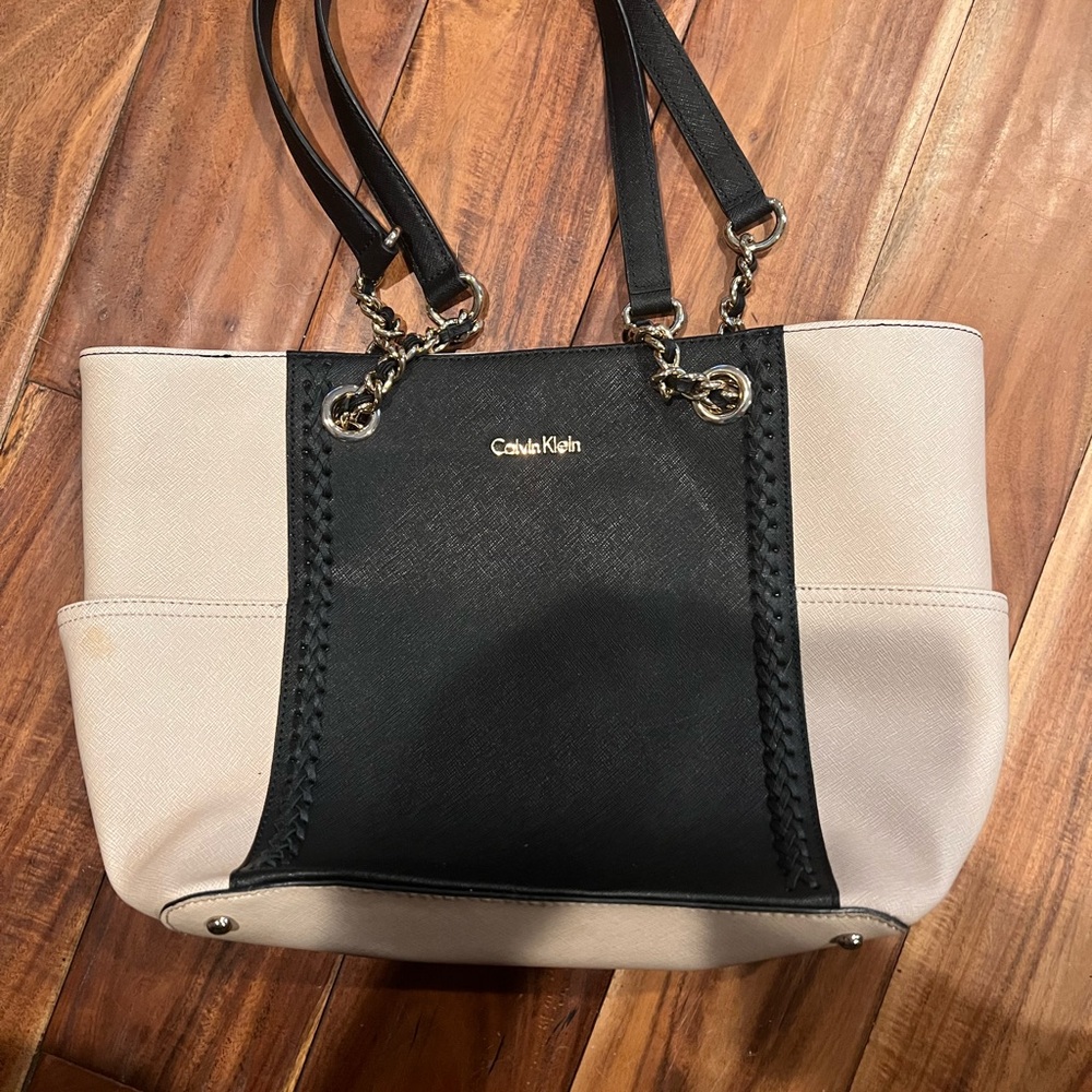 Calvin Klein Black and Cream Tote Bag